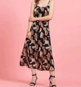 Black Printed Aline Dress 👗