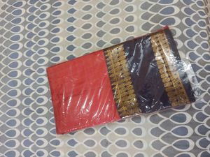 Brand New Soft Silk Saree Red Body And Blue Zari Border All Over Checks With Blouse Pc