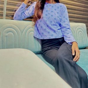 Blue Floral Long Sleeve Top