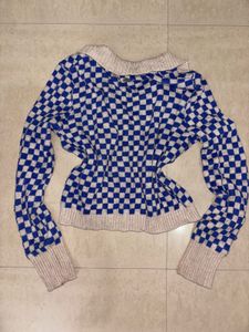Checkered Knit Cardigan