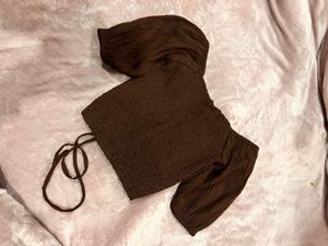 Brown Puff Sleeve Crop Top