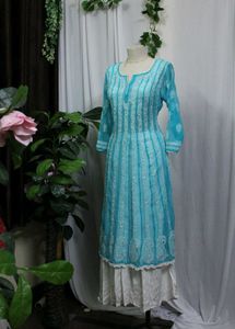 Turquoise Chikankari Tunic
