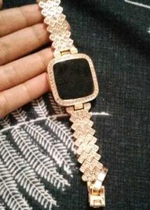 Fashion Rose Gold Square Stone Work Led Watch
