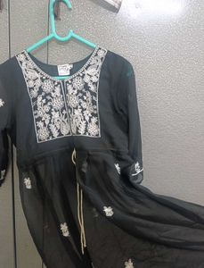 Black Embroided Georgette Short Anklarkali