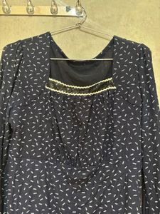 Navy Floral Print Square Neck Top