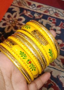 Yellow Lac Bangles - Set of 10