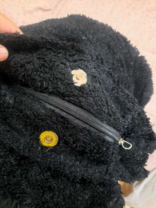 Fuzzy Navy &amp; Gold Studded Shoulder Bag