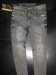 Sky Machine Grey Ripped Jeans Size-30