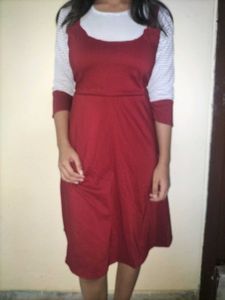 Red Dress with Striped Undershirt Attached