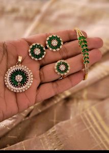 Emerald Stones Set Combo Braclet Ear Rings Locket