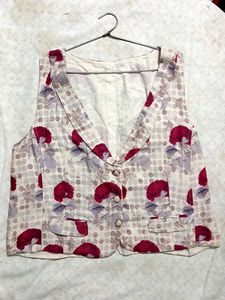 Elegant Red & Beige Printed Vest
