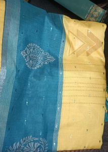 Elegant Blue &amp; Yellow Saree