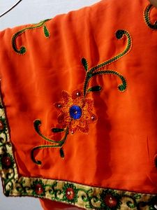 Woman Georgett Solid Saree
