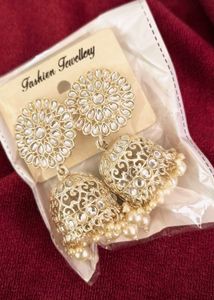 New Fresh Pack Piece Golden White Jhumkas