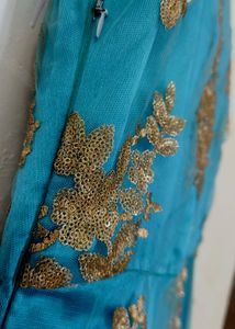 Teal &amp; Gold Embellished Gown