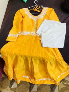 Yellow Anarkali Kurta Pant Set