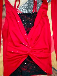 Red Partywear Y2K Halter Neck Top