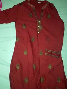 Red Embroidered Kurti Top