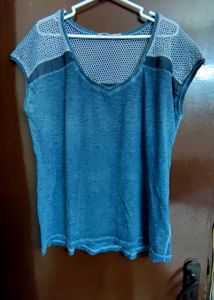 Dyed T-Shirt with Net Detail