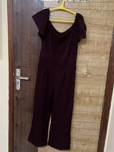 Maroon Casual Off Shoulder Women Jumpsuit