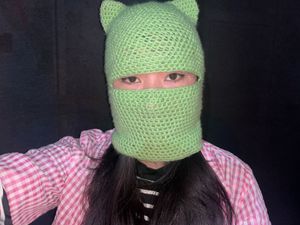 Green Knitted Cat Ear Balaclava