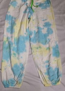 Women Off White And Blue High Rise Dyed Joggers