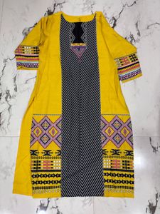 Xxl Yellow Embroidered Kurta