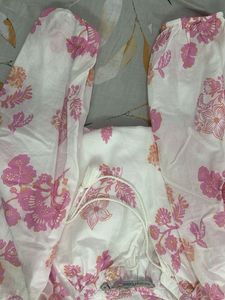 White and Pink Floral Tiered Dress