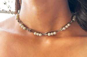 Pearl Safety Pin Necklace