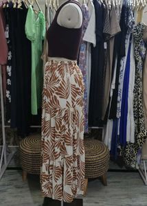 Leaf Print Maxi Skirt