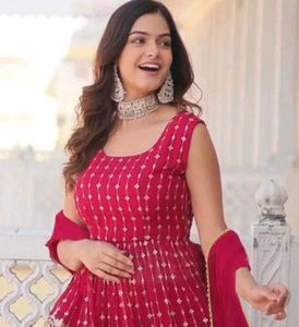 Elegant Red Sharara Suit Set