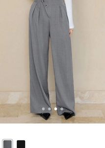 Wide Leg Trousers with Button Detail