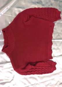 Jealous 21 Red Sweater Top With Patterns On Sleave