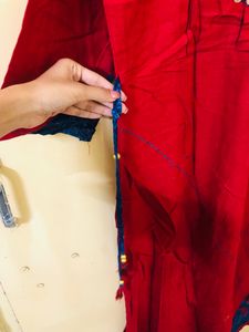 Red Cotton Silk Gown With Suta Work