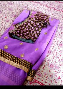 ♥️Embroidery Saree With Full work Blouse♥️