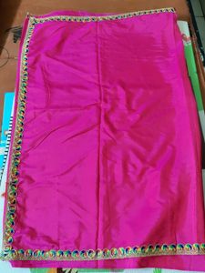 Pink Sari with Colorful Border