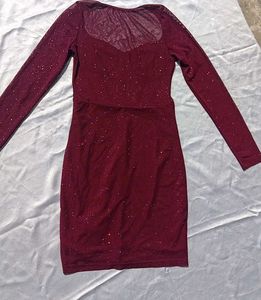 Contrast Sheer Mesh Sweetheart Neck Bodycon Dress
