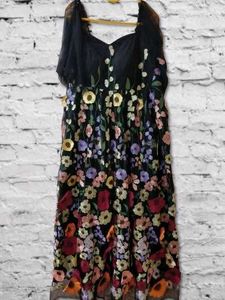 Floral Embroidered Mesh Dress
