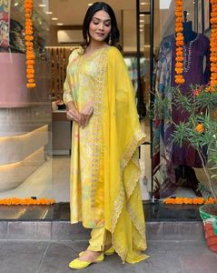 Yellow Embroidered Kurta Pant Set
