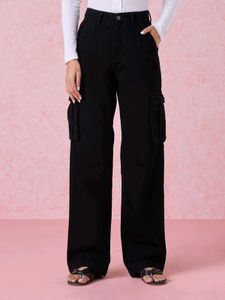 BLACK WIDE LEG CARGO JEANS