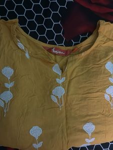 Elegant Mustard Kurti with Embroidery