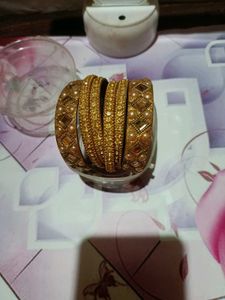 Golden Pearl &amp; Rhinestone Bangles (Set of 5)