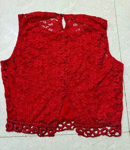 Red Lace Sleeveless Crop Top