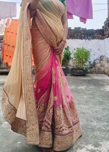 Elegant Beige &amp; Pink Embroidered Saree
