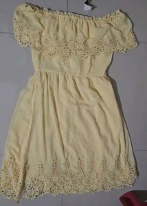 ✨PRICE DROP✨ Yellow Eyelet Off-Shoulder Dress