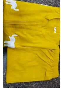 Yellow Elephant Print Kurti Set