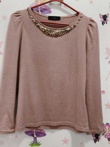 Elegant Pink Sweater with Pearls