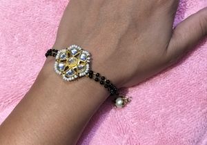 Beautiful Hand Mangalsutra With White Pearl Hanging And White Kundan Stone
