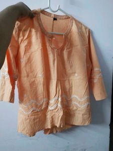 Peach Embroidered Kurta Top