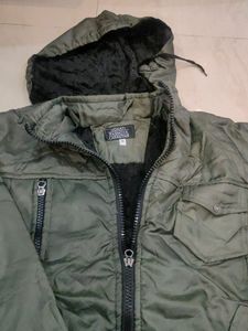 Olive Green Puffer Jacket with Hood